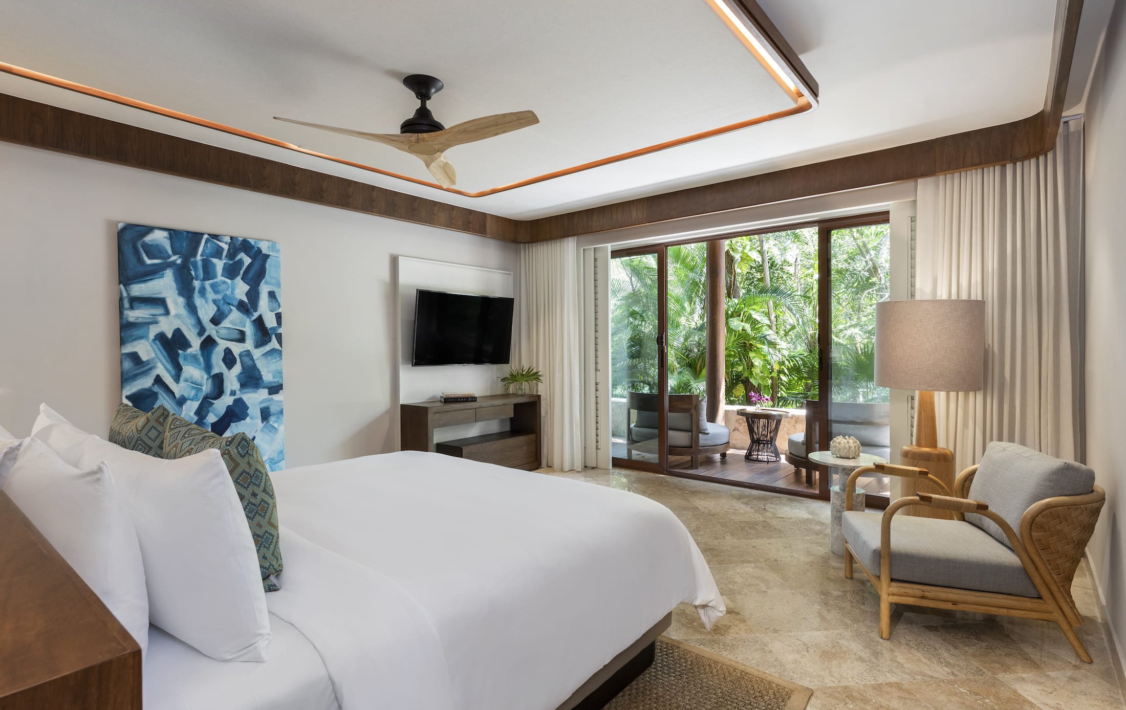 Fairmont Mayakoba's Coral Specialty Suite bedroom and terrace