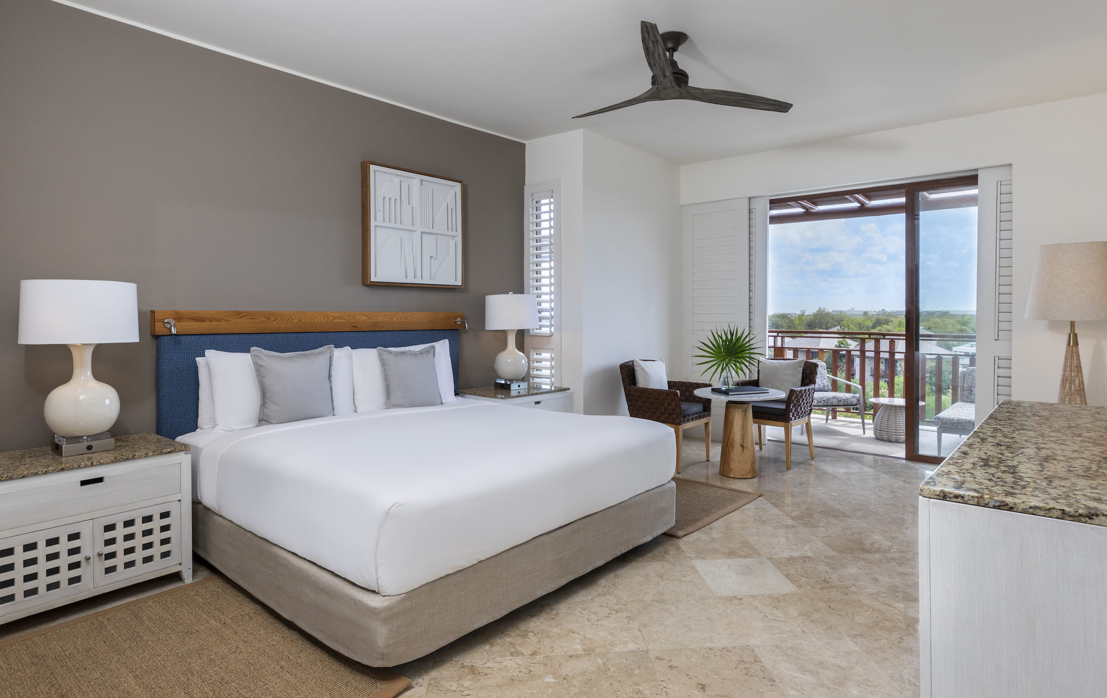Fairmont Mayakoba's Fairmont Room bedroom and terrace