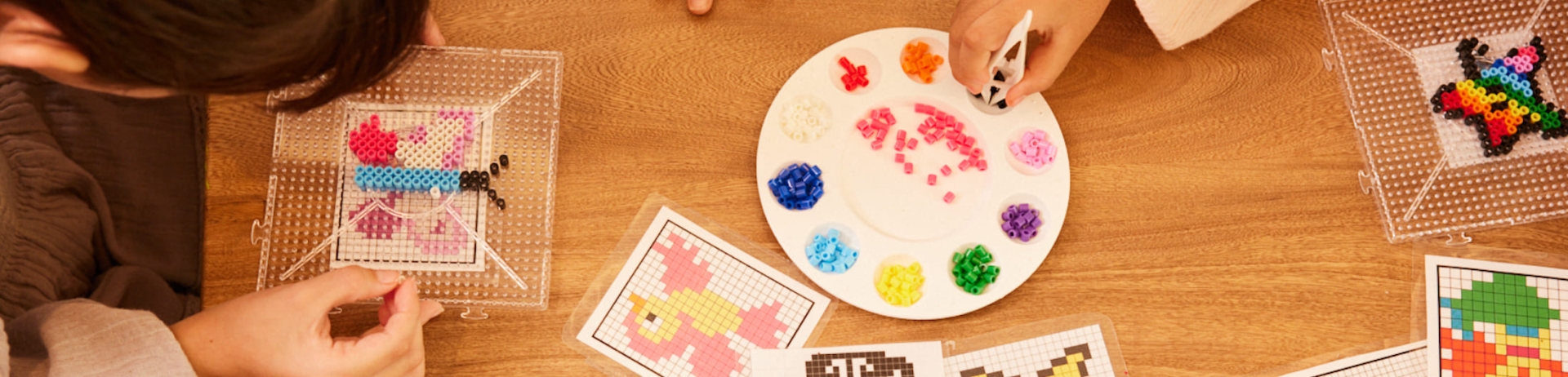 Overhead photo of kids doing crafts