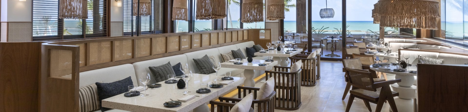 Dining areas at Fairmont Mayakoba's Gaia restaurant.