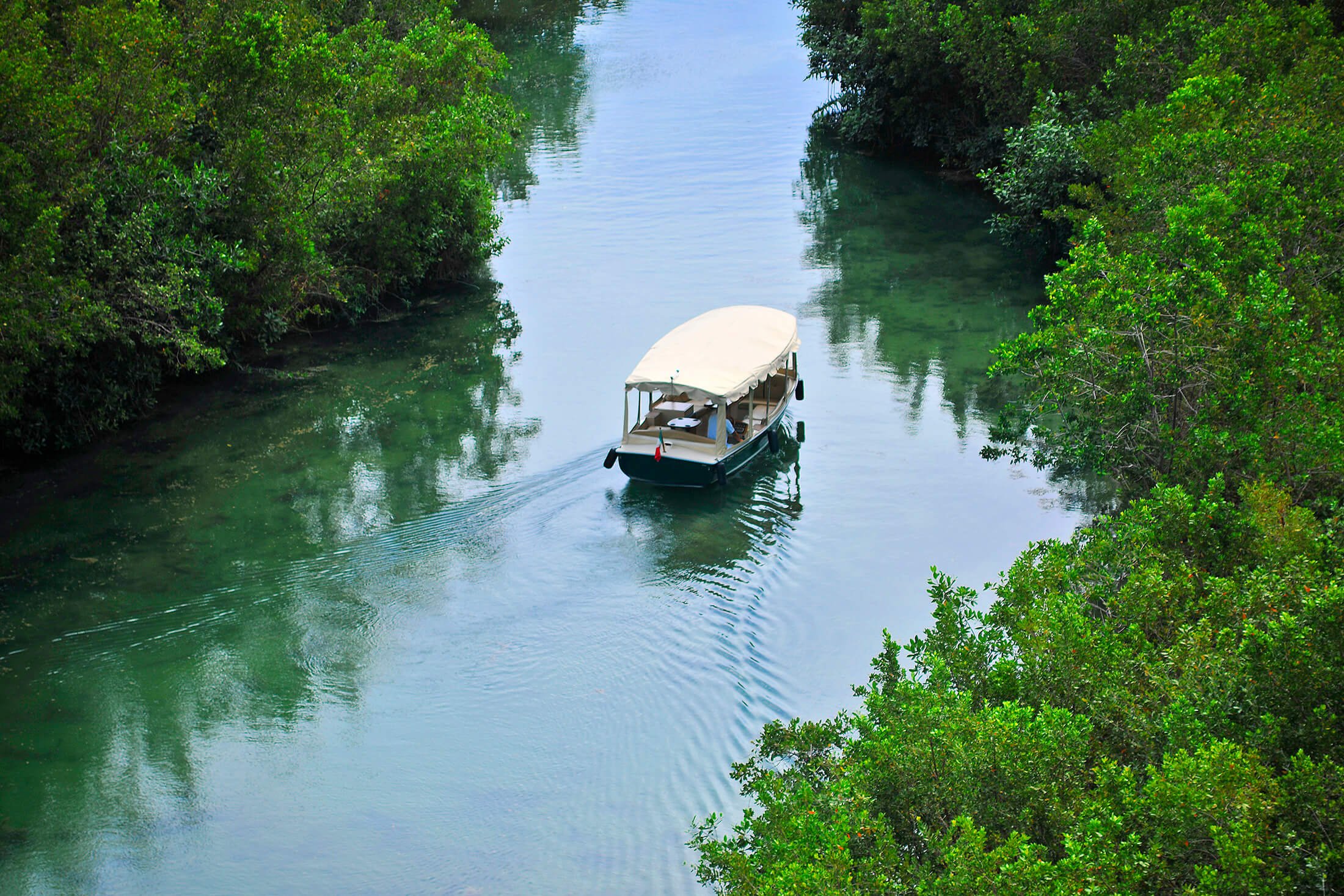 A riverboat on a tour of a Mexican river.