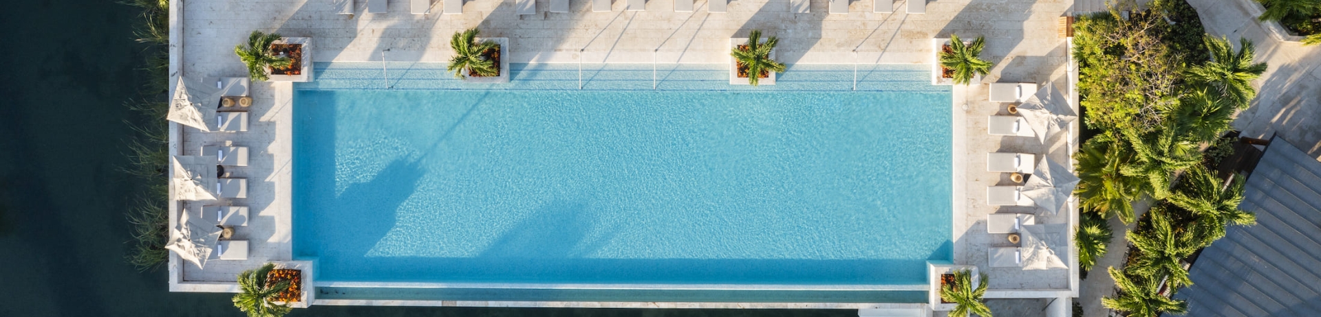 An aerial view of one of the swimming pools at Fairmont Mayakoba.