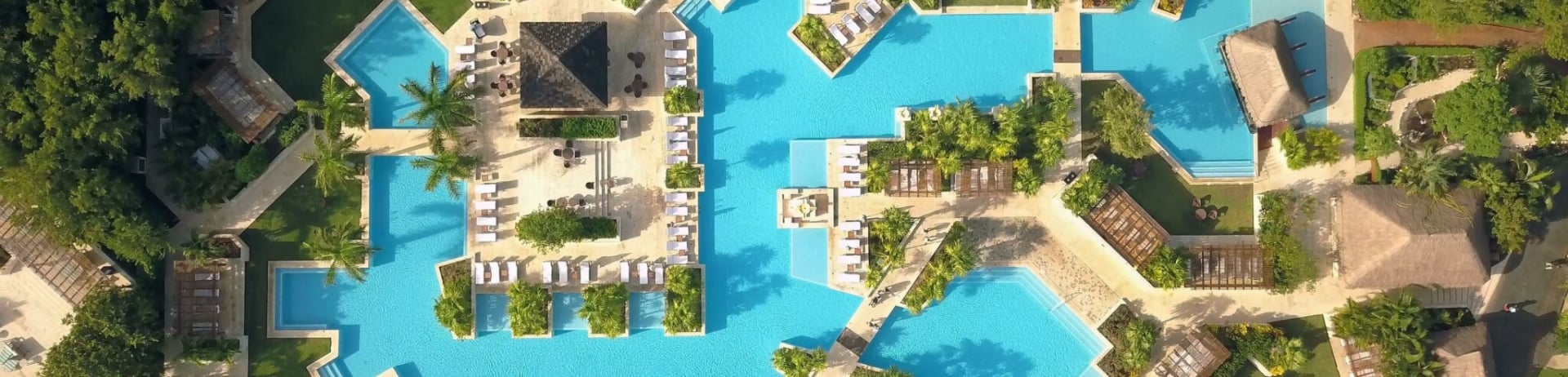An aerial view of the swimming pools at Fairmont Mayakoba