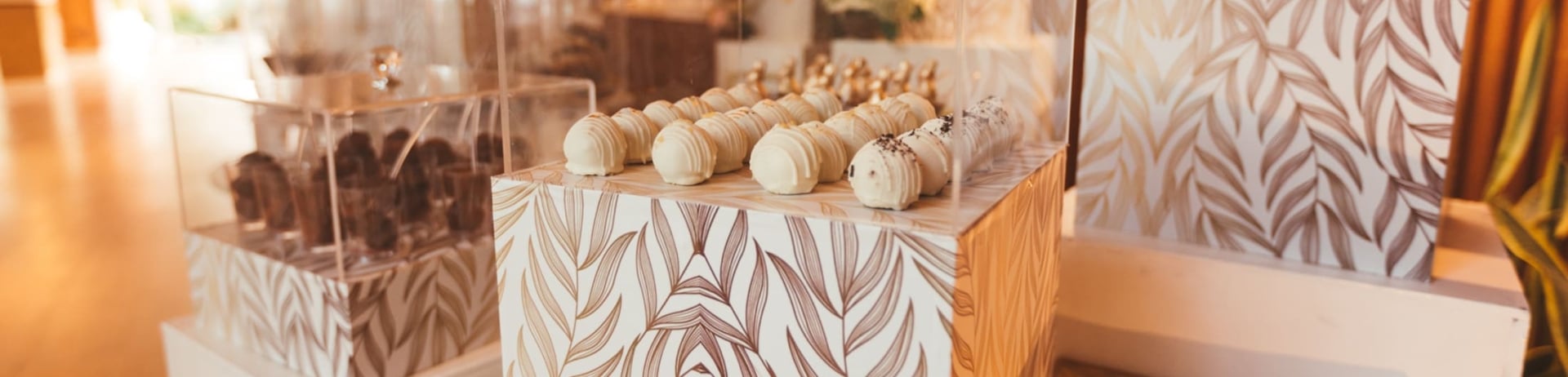 Fancy display cases of desserts.