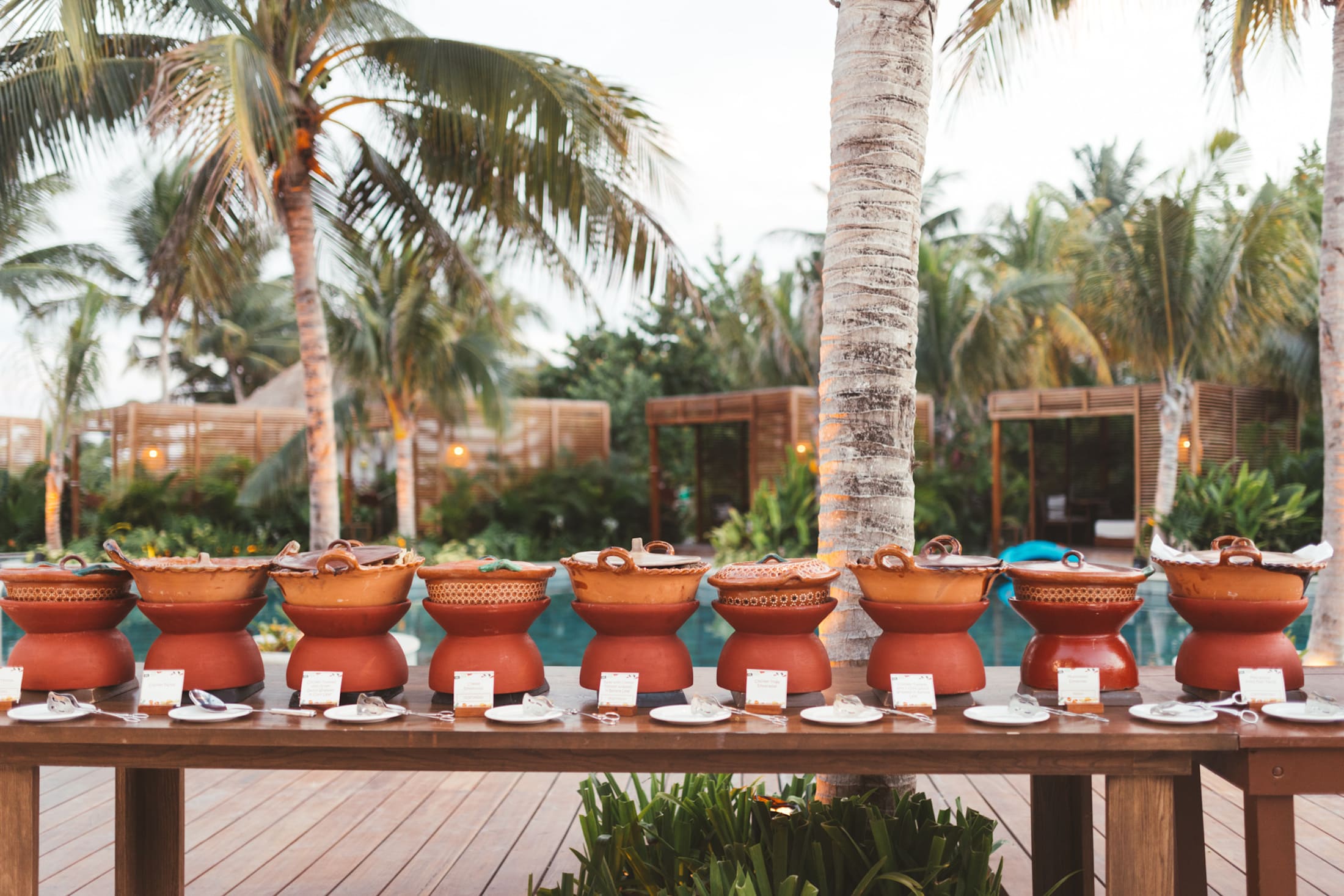 Buffet dishes lined up for wedding